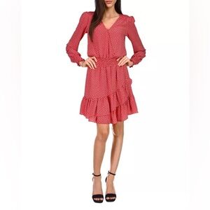 Michael Kors Crimson Printed Ruffled Dress